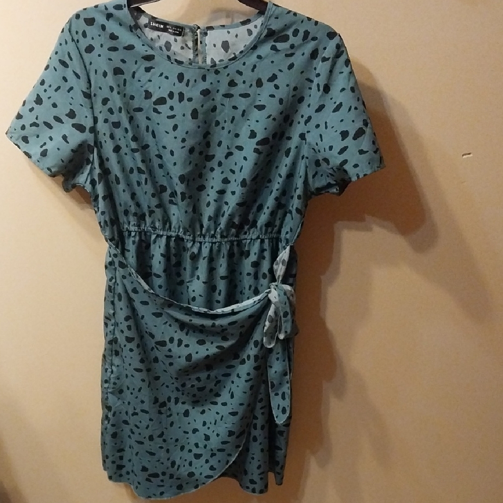 SHEIN Teal and Black Patterned Dress